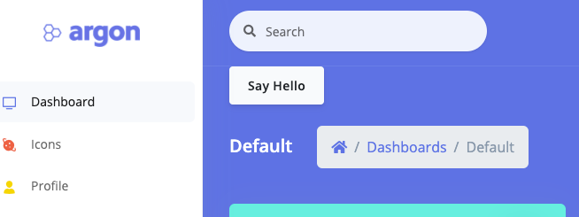 dashboard with say hello button